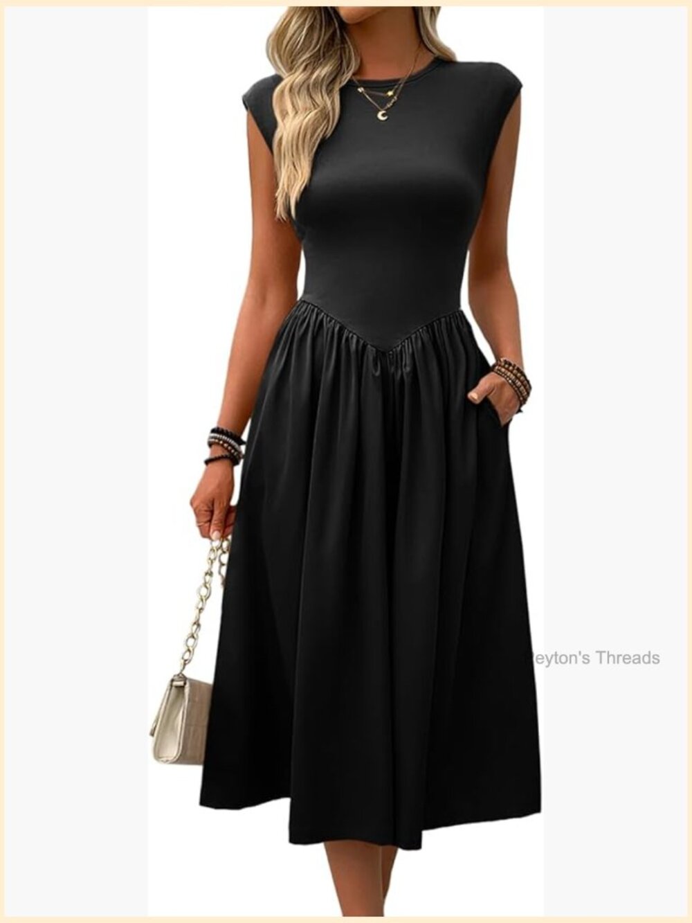Cap Sleeve Midi Dress Crewneck Swing Flowy Empire Waist Long Dress Summer Trendy